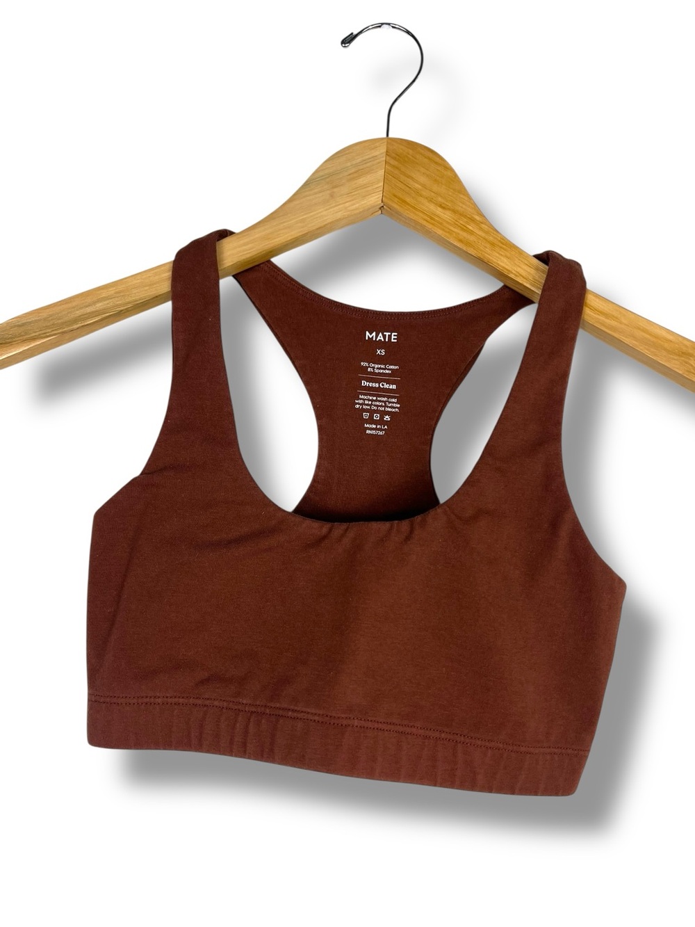 MATE The Label Sports Bra XS Brown Organic Cotton Racerback Sustainable USA Made - Picture 7 of 9